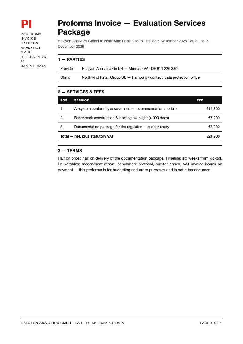 Swiss international proforma invoice